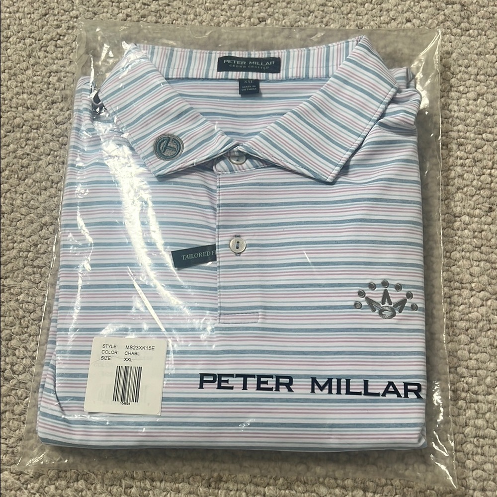 Peter Millar Men's Striped Polo Shirt - Blue and White